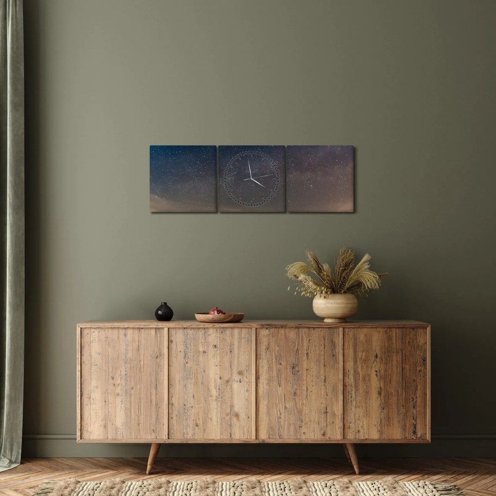 Obraz nocnego nieba (z zegarem) (90x30 cm)
