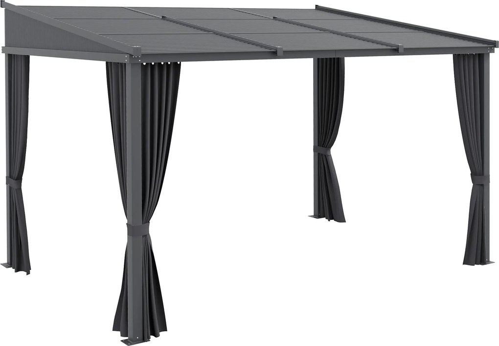 Outsunny Altana Ogrodowa 365x255x205cm z Przesuwnym Dachem i Zasłonami Aluminiowa Rama Ciemnoszara Elegancka | Aosom PL
