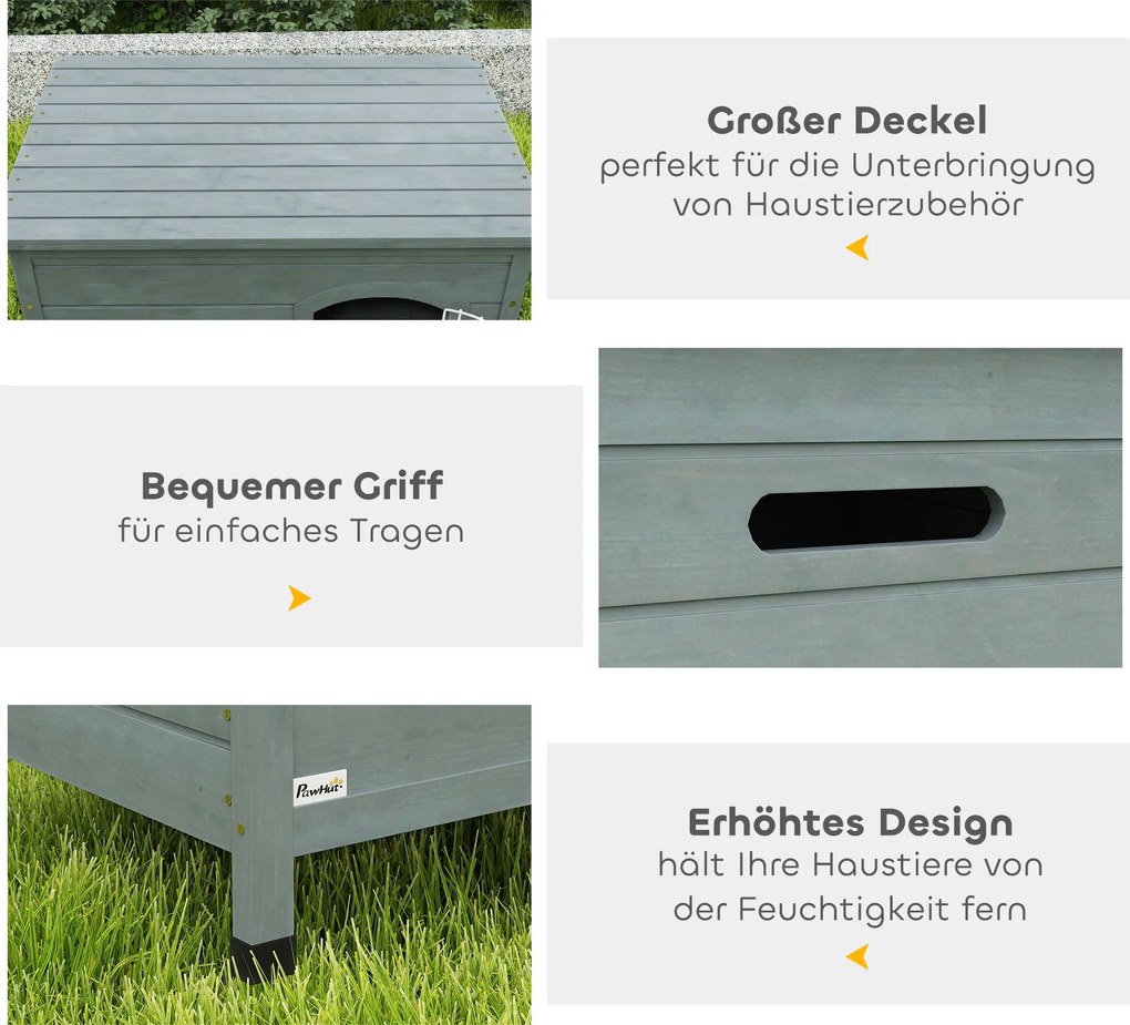 Buda PawHut dla psów, domek z drzwiami, transportowa klatka, domek dla zwierząt, świerk, szary