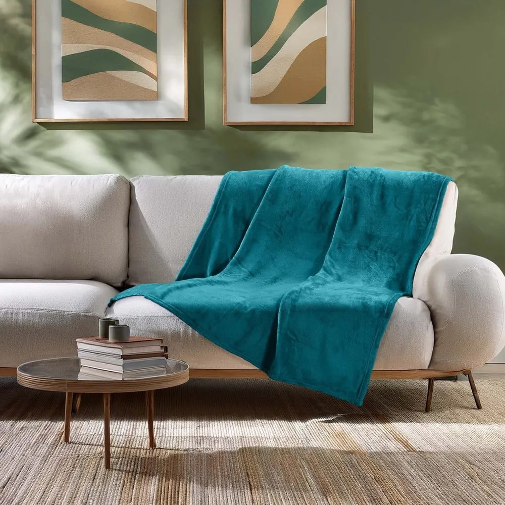 Niebieski koc z mikfroflaneli 125x150 cm Flanou – douceur d'intérieur