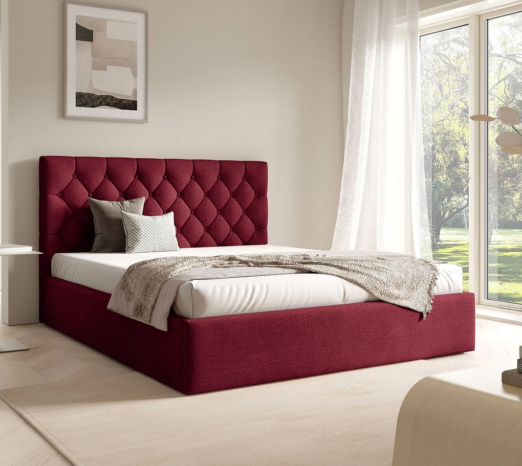 Bordowe łóżko pikowane z pojemnikiem 3 rozmiary S2-W13