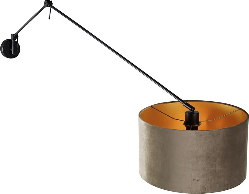 Lampa ścienna czarna z abażurem z weluru w kolorze taupe 35 cm regulowana - Blitz