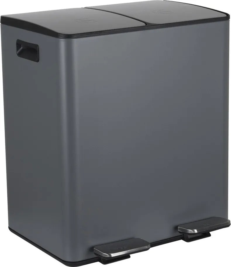 Ciemnoszary stalowy kosz na śmieci 2x20 l do segregacji odpadów/z pedałem Aliya – Spirella