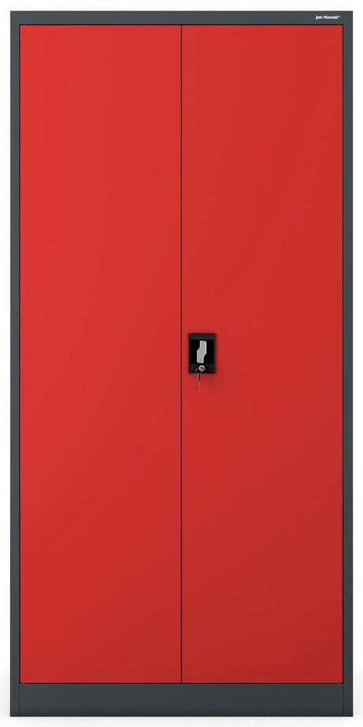 Biurowa szafa metalowa na akta JAN, 900 x 1850 x 400 mm, antracytowo-czerwona