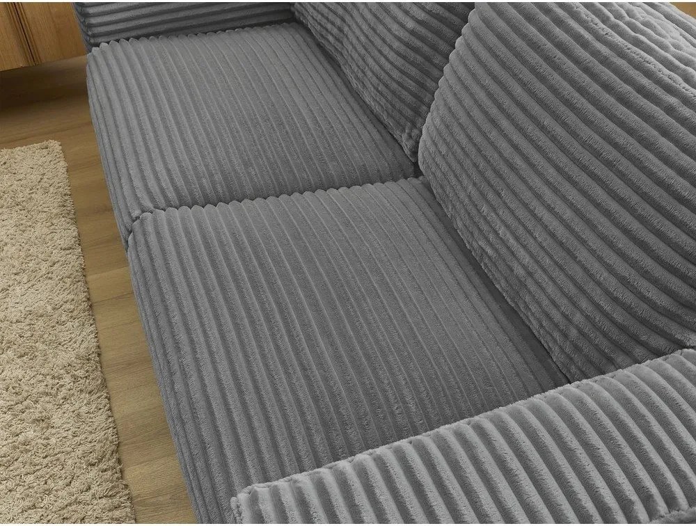 Ciemnoszara sztruksowa rozkładana sofa do spania 240 cm Hugo – Bobochic Paris