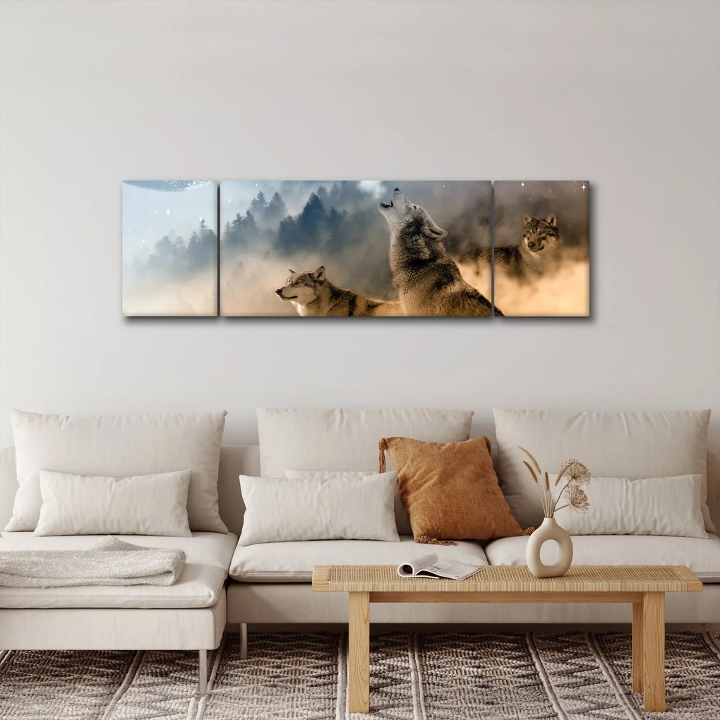 Obraz - wilki wyjące do księżyca (170x50 cm)