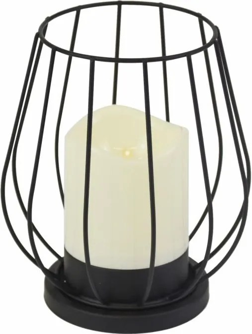 Świecznik metalowy, świeca LED, ciepła biała, czarny / biały