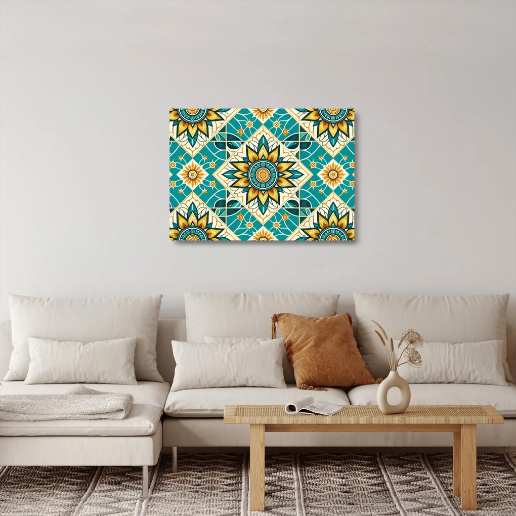 Obraz na szkle - Turkusowy wzór (70x50 cm)
