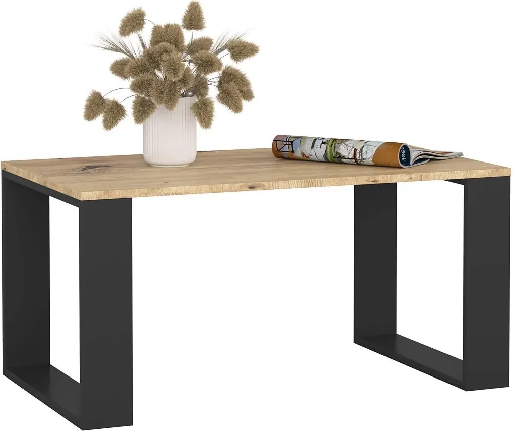 Minimalistyczna ława czarny + dąb artisan H9-Z55