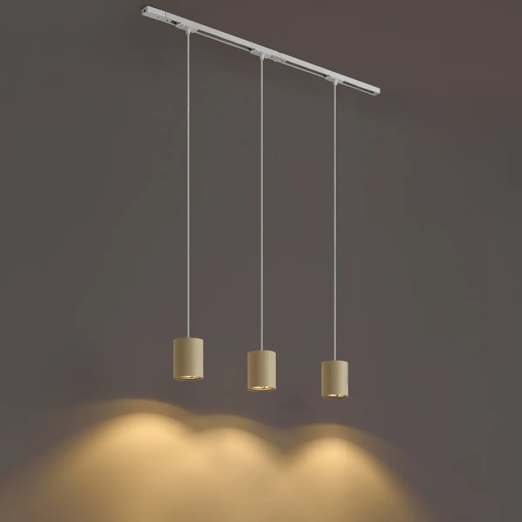 Nowoczesny system szynowy z 3 lampami wiszącymi biały z beżowym 1-fazowy - Iconic Holt