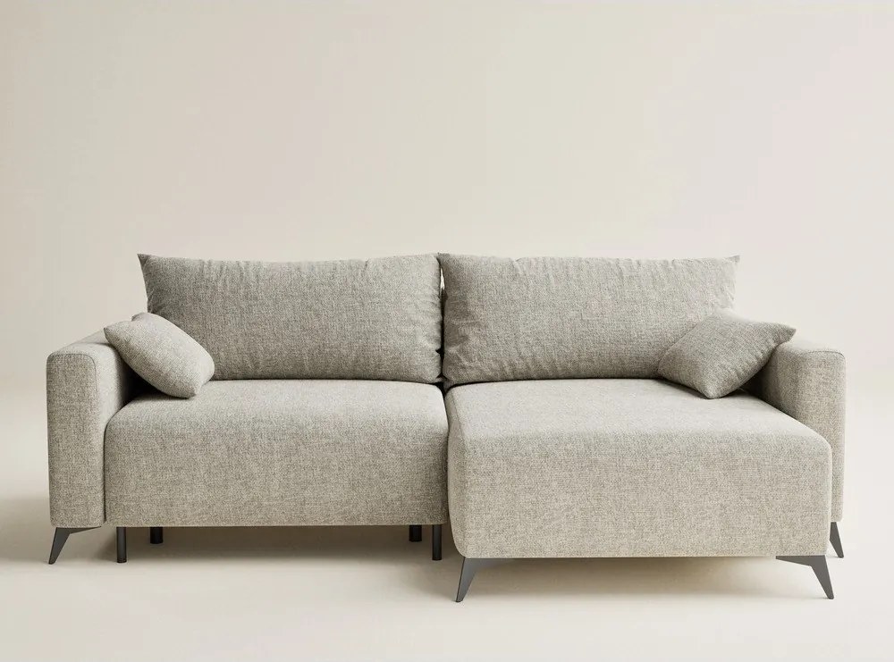 Beżowy rozkładany narożnik ze schowkiem z tkaniny szenilowej (prawostronny/z szezlongiem) Leon – Maison de Rêve