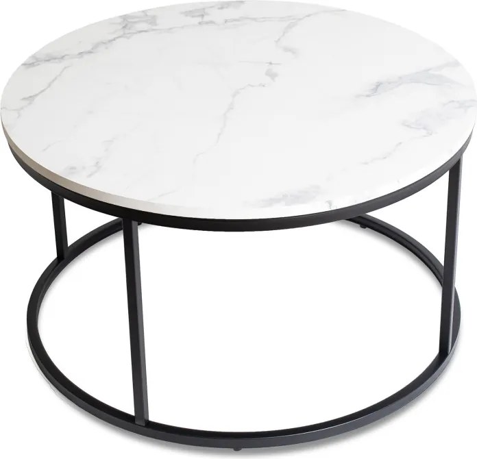 Stolik Kawowy CONNY MAX 80 cm Biały Marmur/Czarny Nowoczesny Glamour