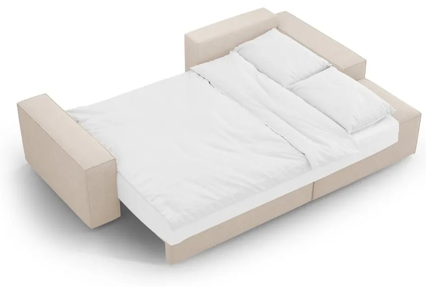 Beżowy rozkładany narożnik z materiału bouclé (prawostronny) Jodie – Micadoni Home