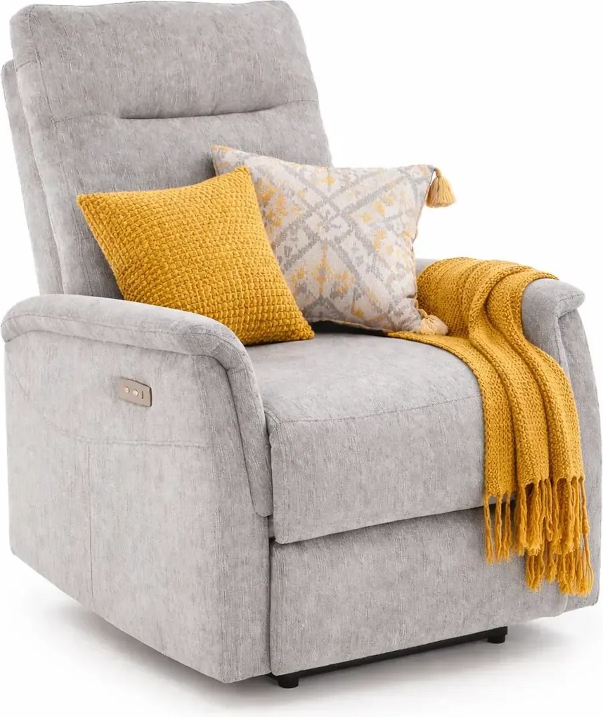 Popielaty wypoczynkowy fotel rozkładany z usb C0-C12