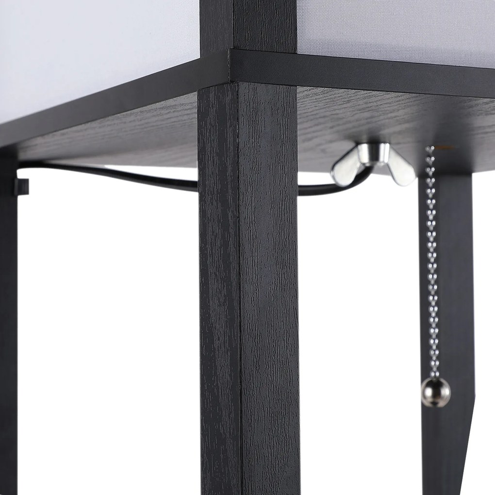 HOMCOM Lampa Stojąca z Półkami Oświetlenie Wewnętrzne E27 Drewno Czarne 26x26x160cm | Aosom PL