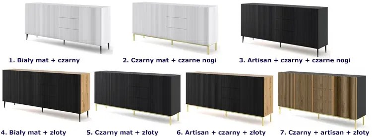 Czarna komoda z lamelowym frontem glamour - Melis 7X