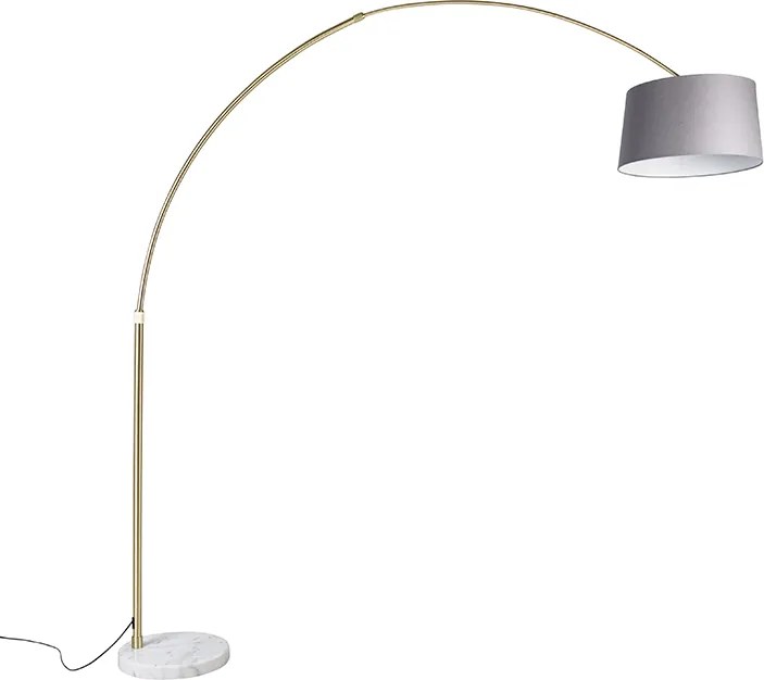Lampa łukowa mosiężna z szarym abażurem z tkaniny marmurowej 45 cm - XXL