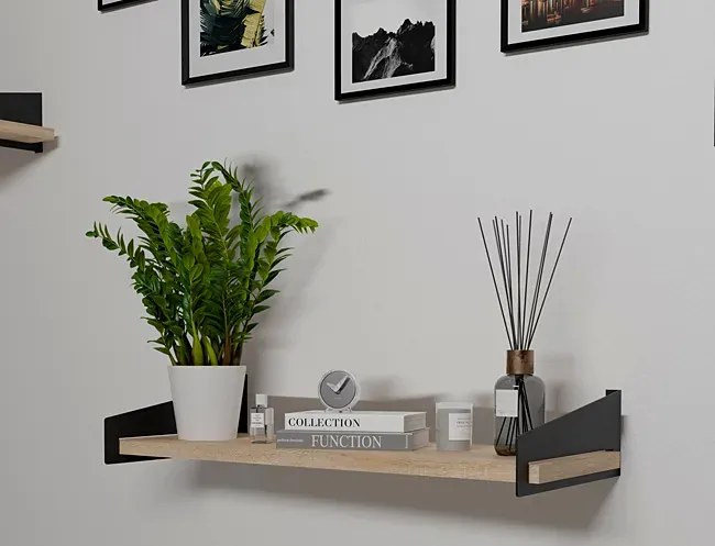 Półka ścienna w stylu industrialnym czarny + dąb sonoma - Mizu 4X