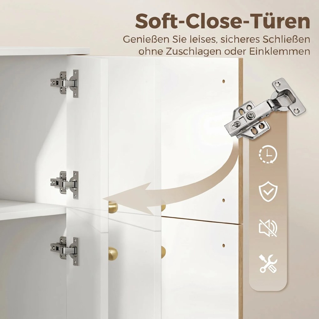 HOMCOM Nowoczesny sideboard, bufet 105,4 cm z 4 drzwiami Soft-Close i metalowymi nóżkami, do jadalni i kuchni, kremowo-biały | Aosom PL
