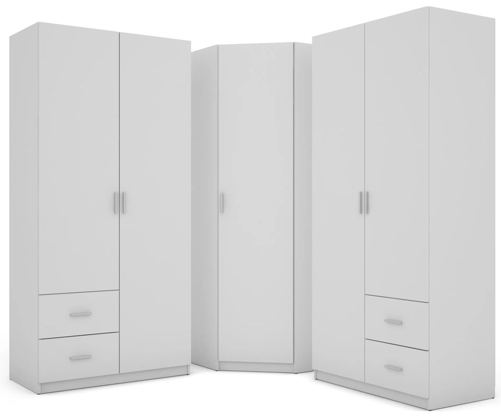 Szafa narożna z półkami i wieszakami na ubrania 189 x 214 cm – Biała