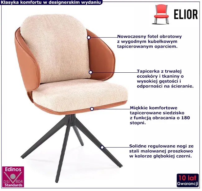 Skandynawski obrotowy fotel brązowo-beżowy R2-P37