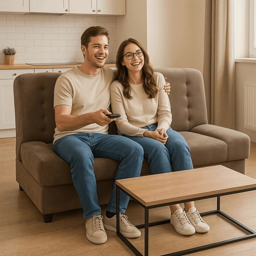 Sofa z Funkcją Spania PIANO Rozkładana Wersalka Dwuosobowa Beżowa Nowoczesna do Salonu