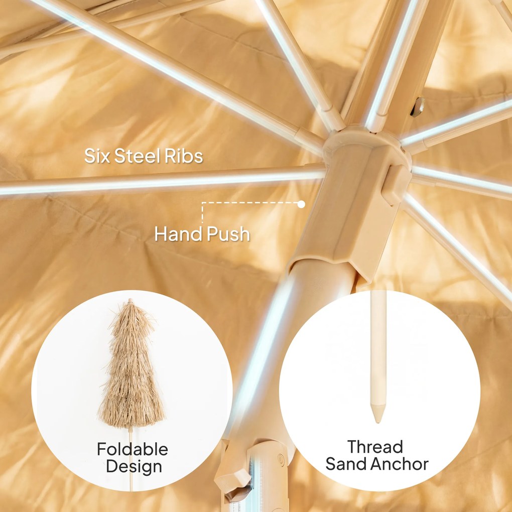 Outsunny Parasol plażowy Ø150 cm regulowany wysokość, parasol tiki z kotwicą do piasku, torba transportowa, idealny na balkon, plażę, kemping, kolor khaki | Aosom PL