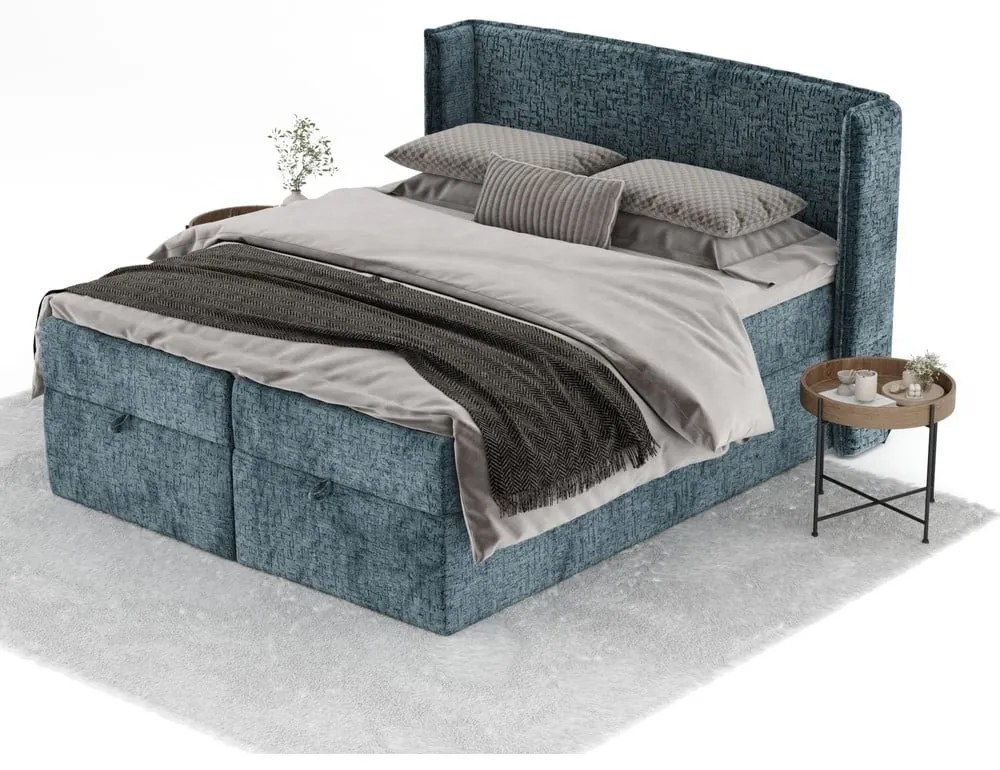 Niebieskie łóżko boxspring ze schowkiem 180x200 cm Passion – Maison de Rêve