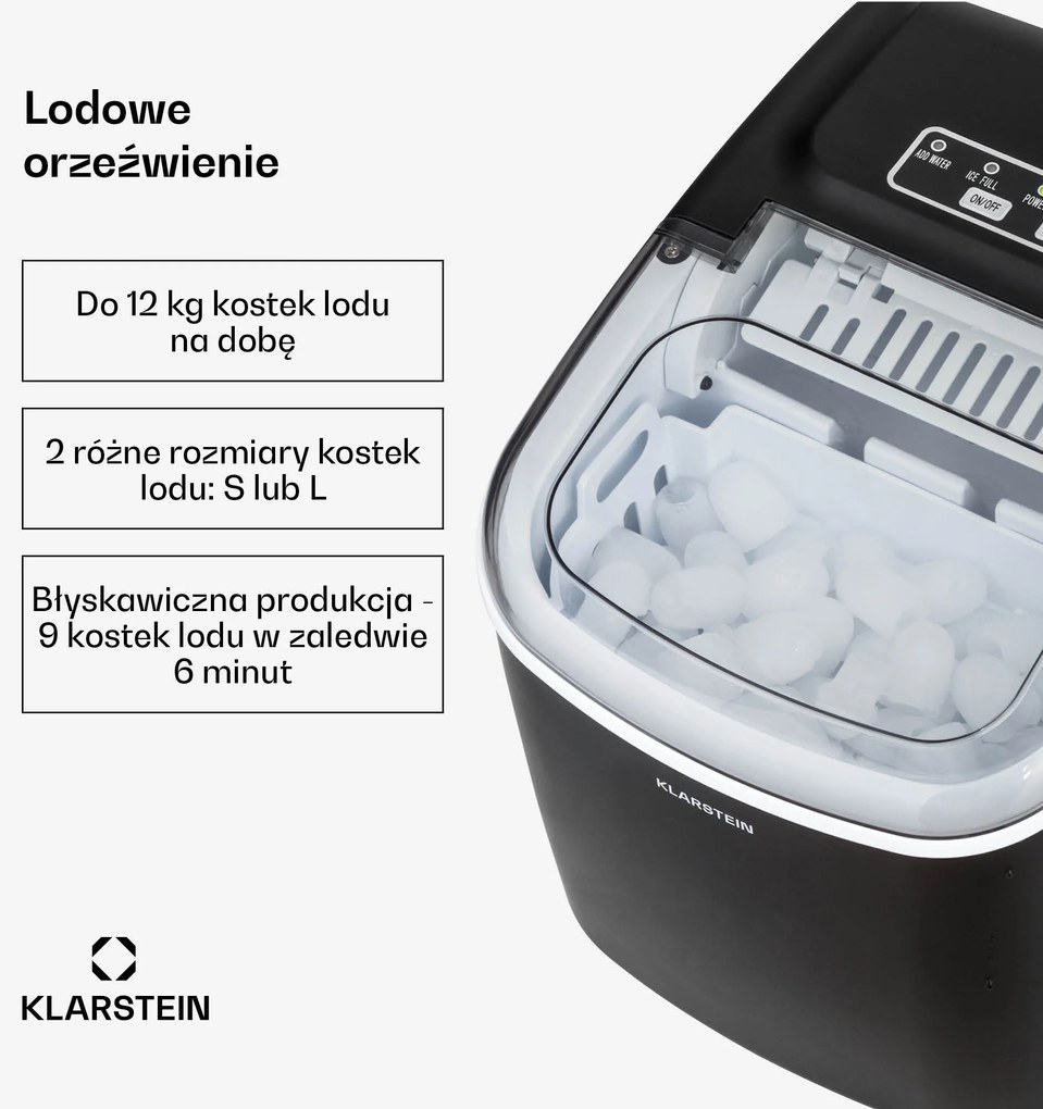 Klarstein Caldwell 12kg/24h 0.5L Kostkarka do Lodu Czarny
