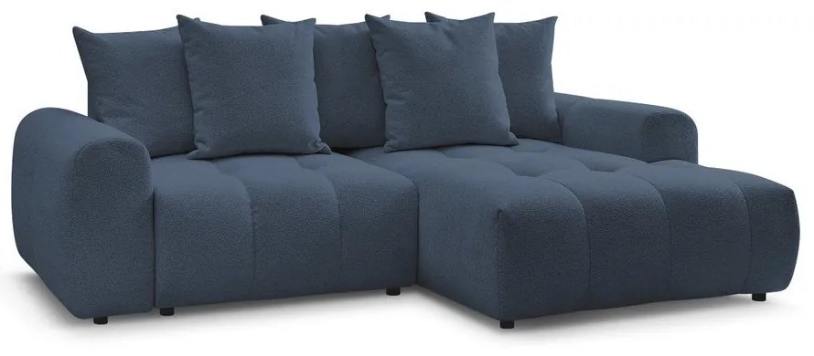 Niebieski rozkładany/ze schowkiem narożnik z tkaniny szenilowej (prawostronny/z szezlongiem) Roxelane – Bobochic Paris