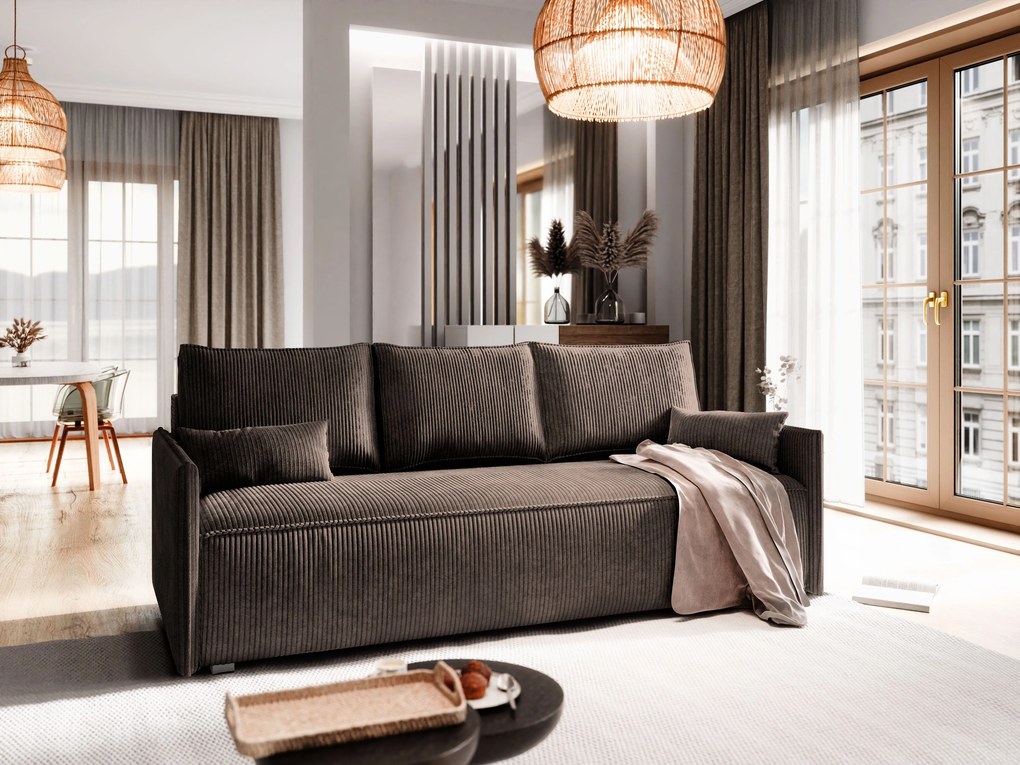 Masseno Sofa MESTOR z funkcją spania i pojemnikiem na pościel, Rozkładana sofa - Brązowy, POSO 06