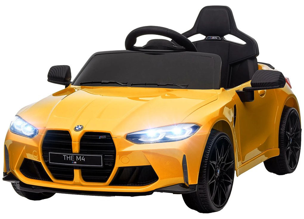 AIYAPLAY Elektryczny samochód dla dzieci BMW M4, dźwięk & światło, 3-5 km/h, z pilotem, dla dzieci 3-5 lat, Żółty