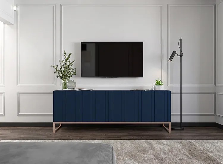 Granatowa lamelowa szafka rtv A1-W57