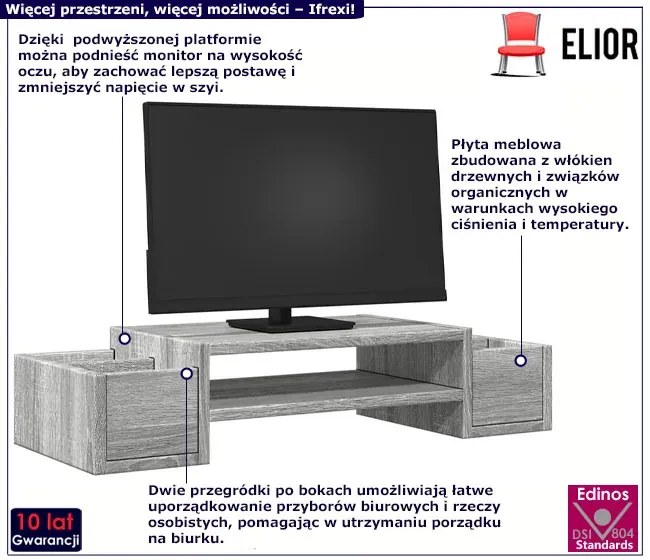 Nadstawka na biurko z przegródkami szary dąb C1-R49