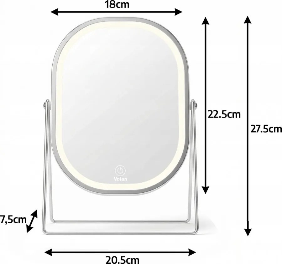 Lusterko Do Makijażu PREMIUM Kosmetyczne POŁYSK Metalowe PODŚWIETLANE LED