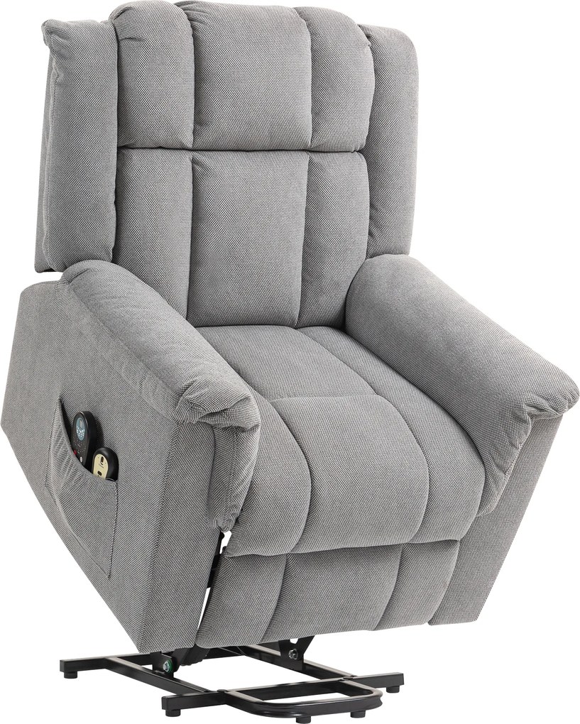 HOMCOM Fotel z Powerlift, Masujący z Funkcją Ciepła, Fotel z Podnóżkiem i Boczną Kieszenią, Obicie z Tkaniny, Ciemnoszary