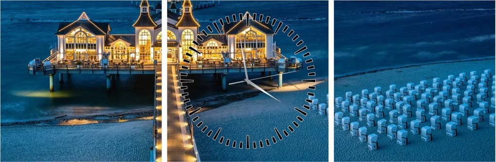 Obraz - hotel na plaży (z zegarem) (90x30 cm)