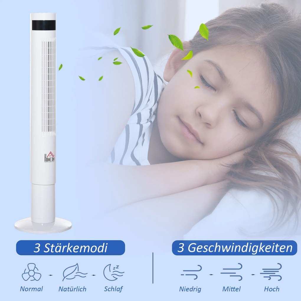 Wentylator kolumnowy 110cm 50W z pilotem oscylacja 85 stopni wydajny stojący czarny | Aosom PL