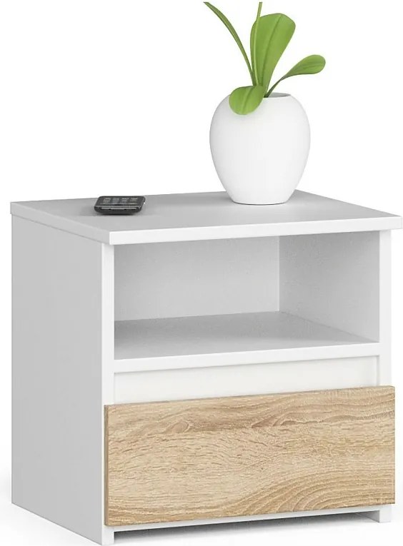 Szafka nocna AKORD CL1 Biała 40 cm 1 szuflada kolor Dąb Sonoma mat 1 półka 40x35x40 cm