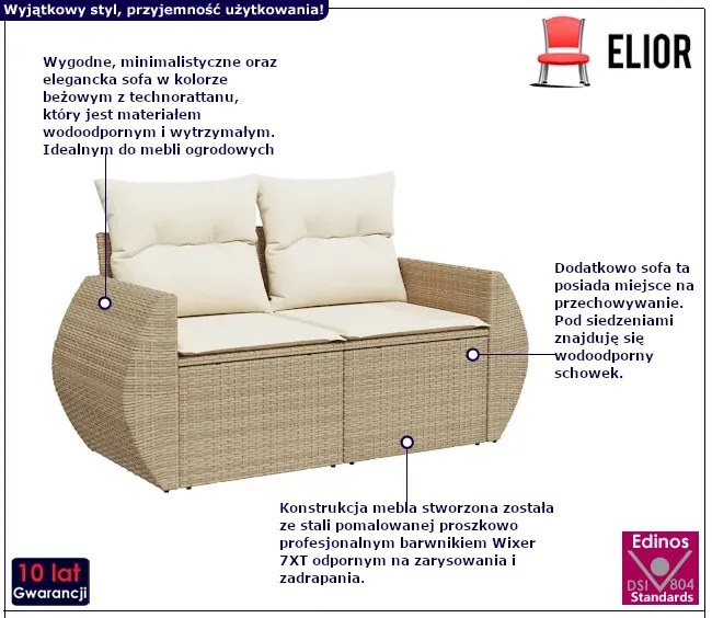 Beżowa dwuosobowa sofa ogrodowa - Torina 4X