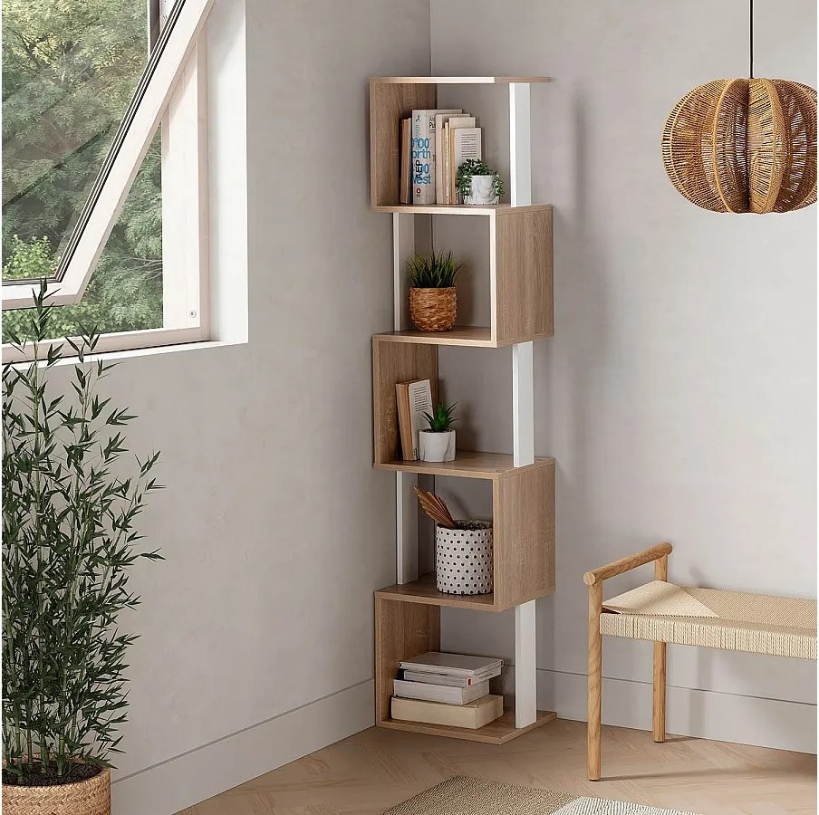 Półka kolumnowa Maldivas 5 otworów kolor Dąb/Biały