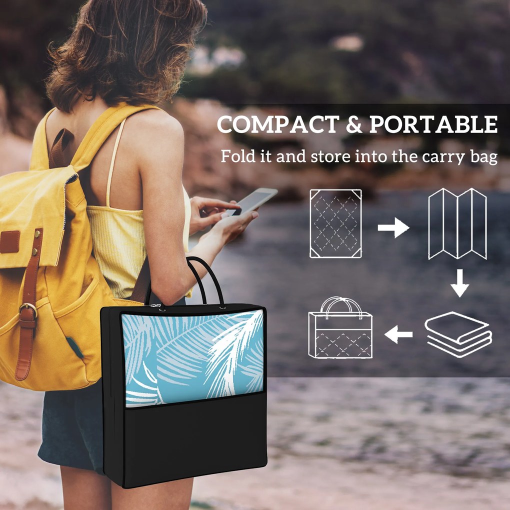 Outsunny Dywan Ogrodowy Odwracalny Wytrzymały Odporny na Warunki Atmosferyczne z Torbą Transportową i Mocowaniami 274 x 182 cm Jasnoniebieski + Biały | Aosom PL