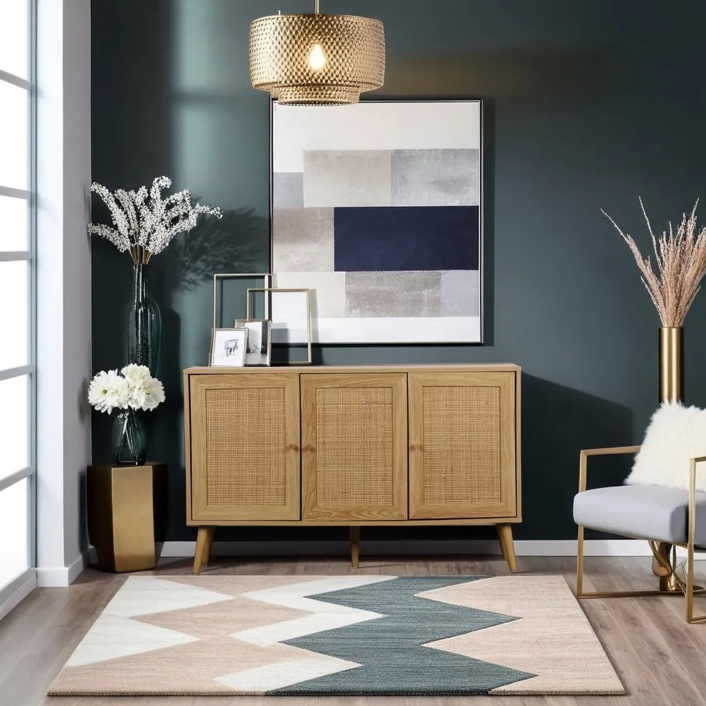Komoda Ballo z szafkami i plecionką rattanową
