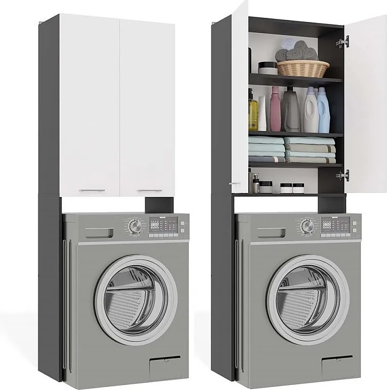 Szafka Łazienkowa POLA DD | Antracyt/Biel | 64x30x180 cm | Regał Nad Pralkę