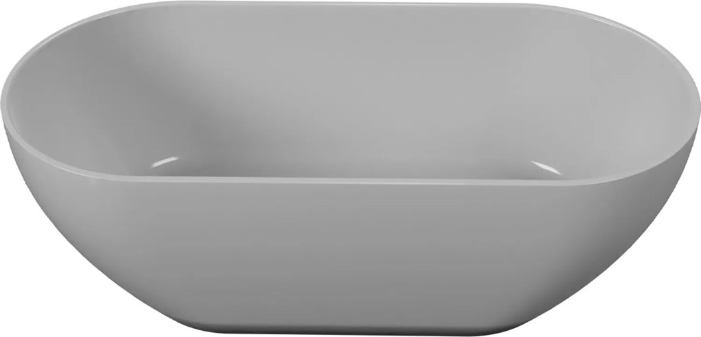 Massi Wanna wolnostojąca owalna z konglomeratu szara matowa 160 x 75 cm RONA Grey Matt przelew typu SLIM cienki rant