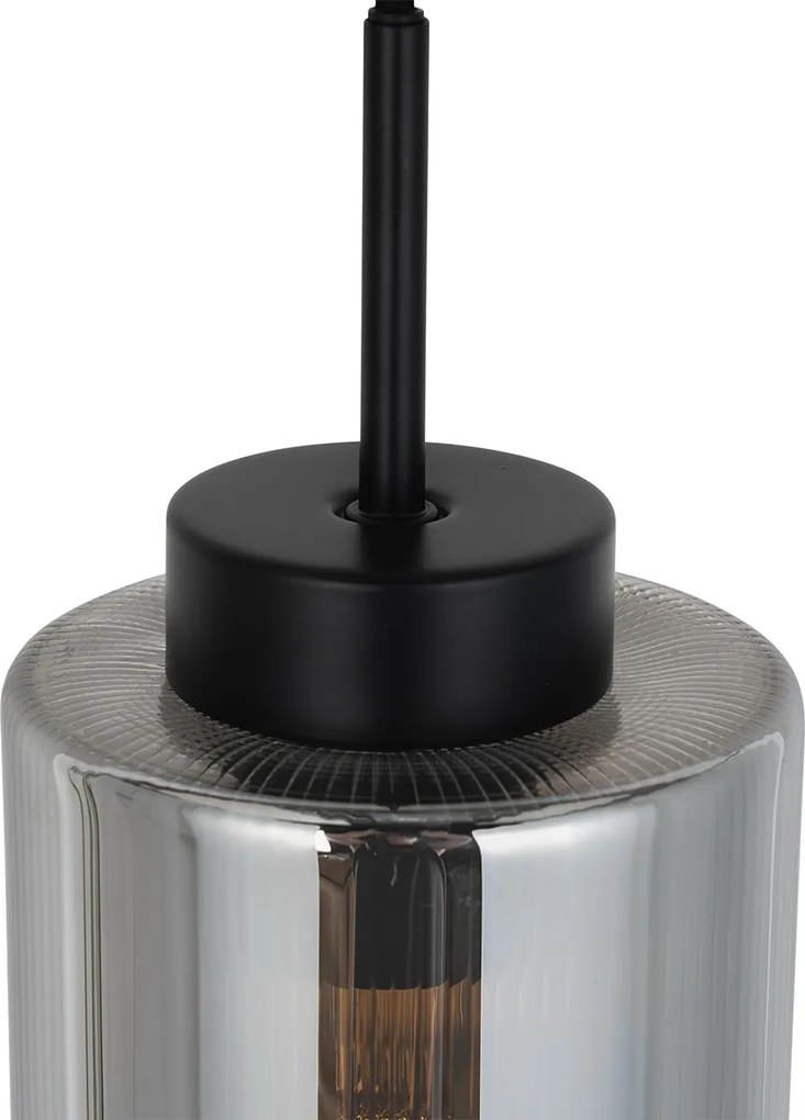 Lampa wisząca art deco czarna z przydymionym szkłem - Laura