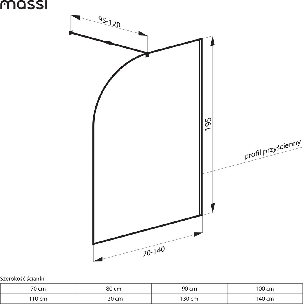 Ścianka prysznicowa WALK IN FIX zielona półokrągła 8mm MOLIS NATURE green moon MASSI | rożne rozmiary : Kolor profili kabiny - czarny, Szerokość ścianki - 90 cm