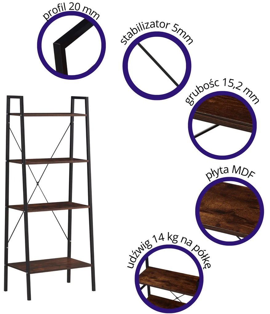 ALTE R2 regał czarny / dąb rustykalny półki na książki LOFT