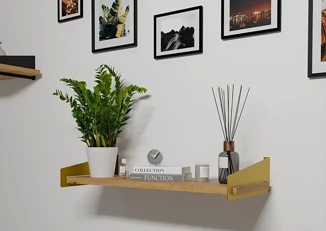 Minimalistyczna półka ścienna złoty + dąb artisan - Mizu 5X