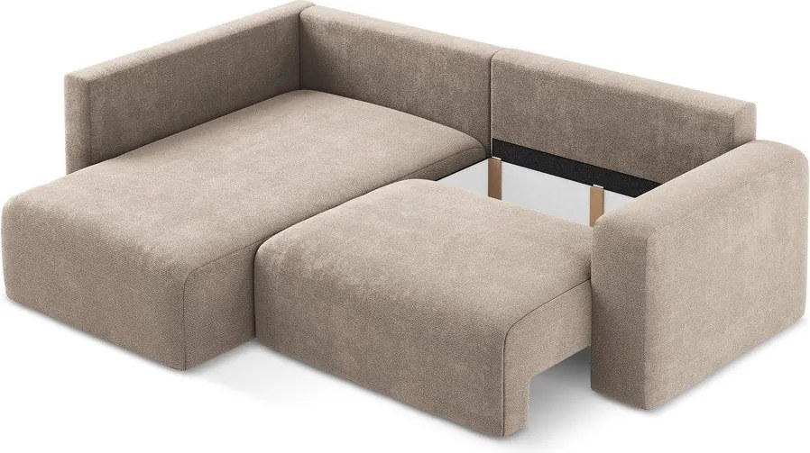 Beżowy rozkładany/ze schowkiem narożnik z tkaniny szenilowej (lewostronny/w kształcie litery L) Kona – Makamii
